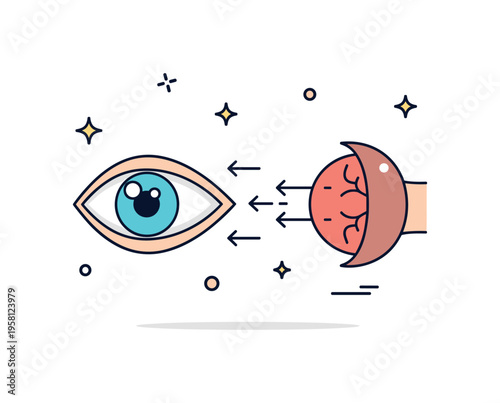 Light entering the eye simple rays of light passing through the pupil toward the retina while tiny arrows show the direction of visual processing. Minimalist