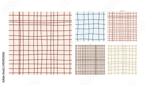 Geological Strata Hand Drawn Grid Weave Terracotta Earth Layer - Freehand Stroke Grid Forming Repeating Repeat for Surface Motif Design with Distinctive Artisan Marking Quality and Irregular Beauty