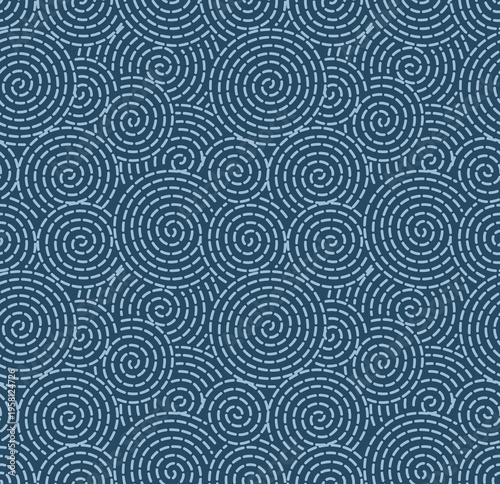 Japanese Swirl Circle Line Vector Seamless Pattern