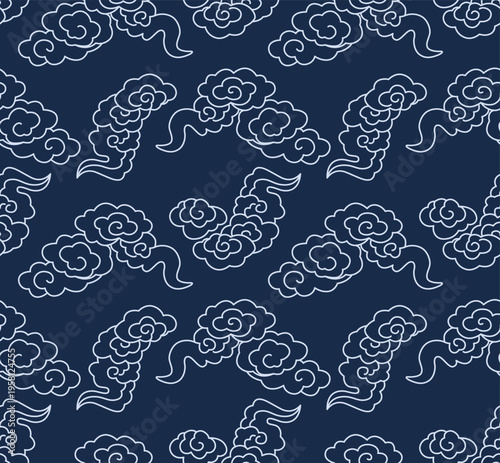 Japanese Art Cloud Vector Seamless Pattern
