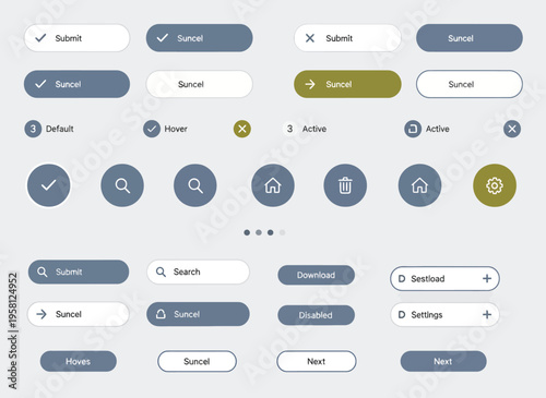 A screenshot of various interface elements including buttons and icons on a digital screen