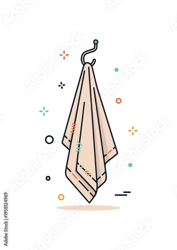 Aging household towel old towel hanging quietly on a bathroom hook while subtle thread details and gentle folds emphasize the passage of time in everyday