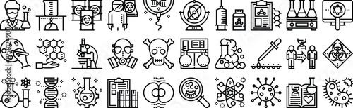 Science Laboratory Line Icons Set Vector, Chemistry Biology Medical Research Outline Symbols Collection