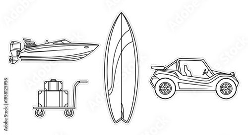 Set of 4 beach transport icons vector