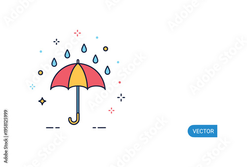 Rainy day cozy mood centered on a simple umbrella with soft raindrops falling around it, expressing shelter and quiet comfort during wet weather. The compact