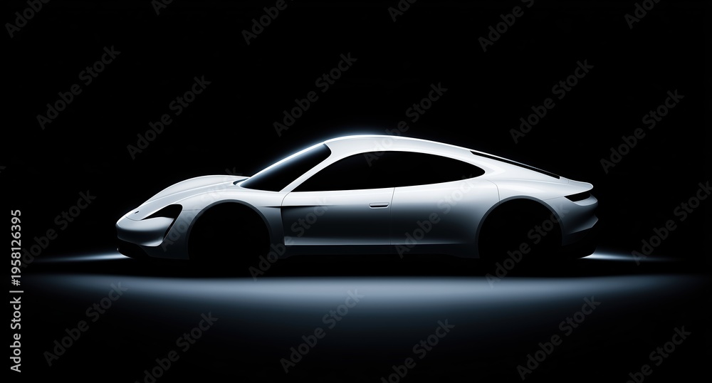 Obraz premium studiolit coupe with detailed features, refined material examination of car silhouette in studio lighting