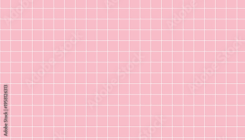 Seamless pink square tile pattern with white grid lines for bathroom or kitchen wall