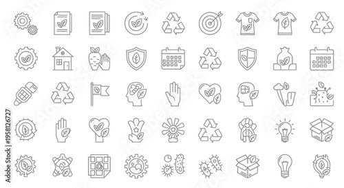 Collection of sustainability and eco friendly related line icons