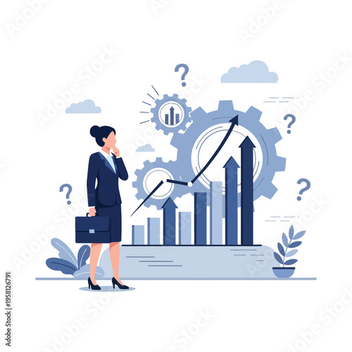 Professional analyzing business growth and market trends with uncertainty