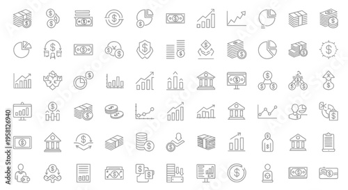 Collection of financial icons depicting money growth and economic concepts