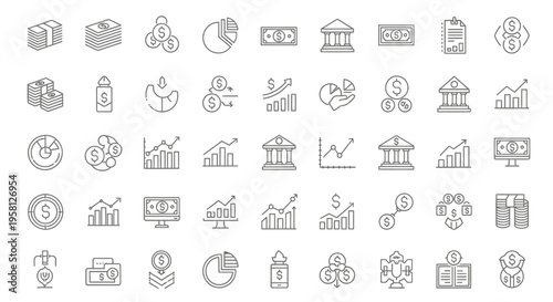 Collection of financial icons depicting money banking and economic growth
