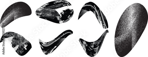 Distorted irregular shapes collection . Noisy design . Noise destroyed logo . Trendy grainy shapes set . Graph print texture .Spray effect .Grunge texture . Distressed element .vector
