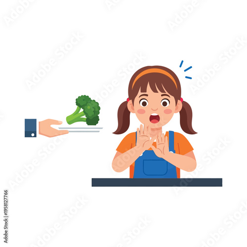 A young girl surprised by broccoli being offered over a video call