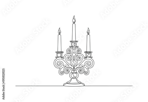 Centerpiece Candle Holder. Minimalistic one-line drawing ornate candle holder designed as a table centerpiece, continuous single black line on white