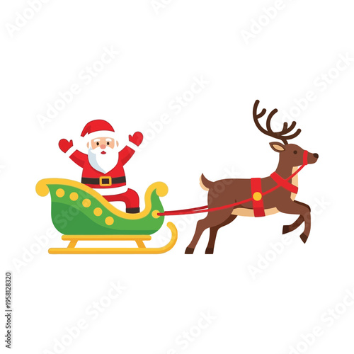 Santa claus riding a sleigh pulled by a reindeer during the holiday season.