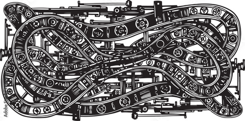 Intricate Mechanical Gears and Cogs in Black and White