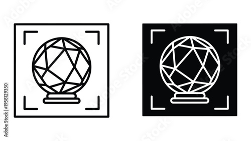 Crystal ball vector illustration with camera frame, flat design