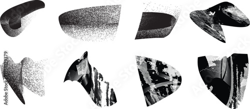 Distorted irregular shapes collection . Noisy design . Noise destroyed logo . Trendy grainy shapes set . Graph print texture .Spray effect .Grunge texture . Distressed element .vector
