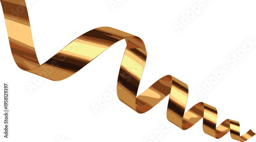 Abstract golden ribbon wave flowing in perspective with glossy metallic texture isolated on light background for luxury decoration design and premium branding concept