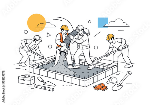 A modern graphic collage lifestyle icon set featuring black and white minimalist icons (coffee cup, headphones, camera, sneakers) with cut-out effect and