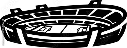 Vector stadium icon, black and white sports arena illustration