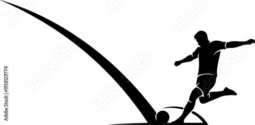 Black silhouette of soccer player kicking ball vector