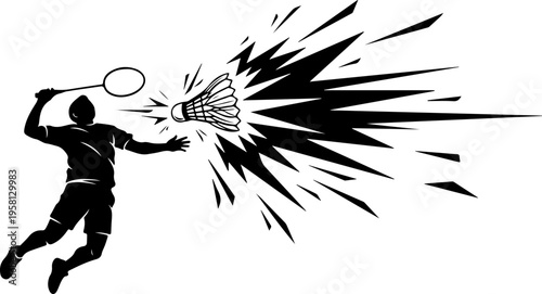 Vector illustration of a badminton player in action with shuttlecock