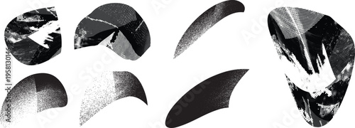 Distorted irregular shapes collection . Noisy design . Noise destroyed logo . Trendy grainy shapes set . Graph print texture .Spray effect .Grunge texture . Distressed element .vector
