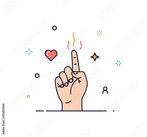 Infant grasp reflex concept a small baby hand holding a finger while subtle heart and star icons express warmth, care and the first physical connections in