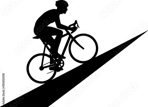 Vector silhouette of cyclist riding uphill on bicycle