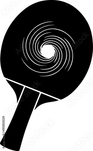 Black vector ping pong paddle icon with white swirl design