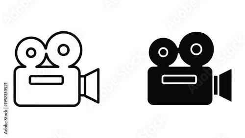 two retro movie cameras flat design vector illustration