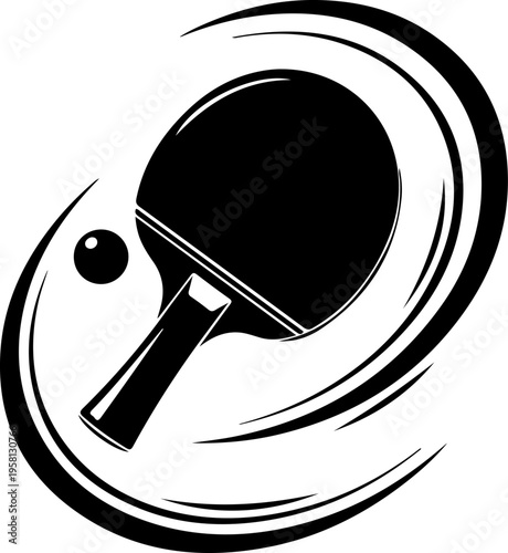 Black and white vector ping pong icon with dynamic motion lines