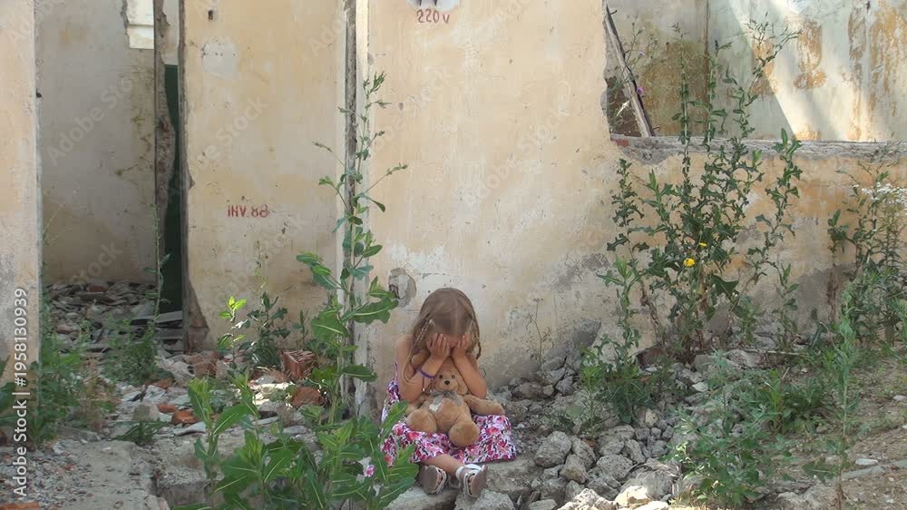 Sad Child, Unhappy Girl, Abandoned Lonely Kid in Demolished House ...