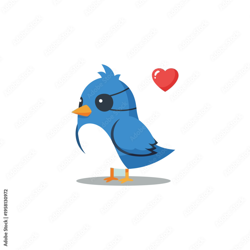 Obraz premium Cool blue bird with sunglasses and a heart floating nearby