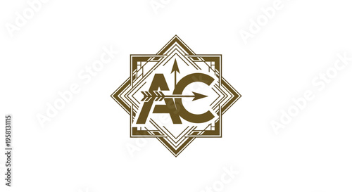 AC monogram logo with arrow and elegant geometric frame