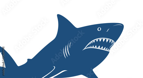 Aggressive blue shark illustration with sharp teeth