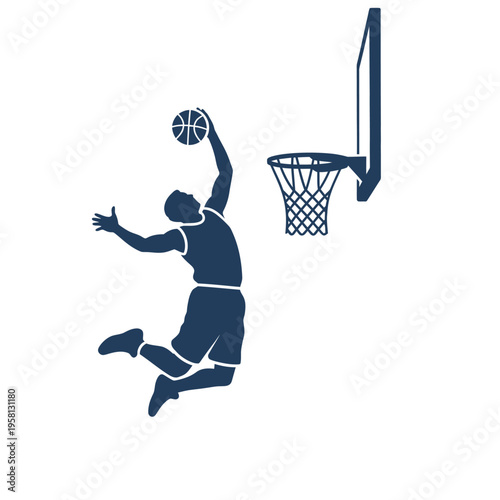 Basketball player performing a slam dunk silhouette illustration