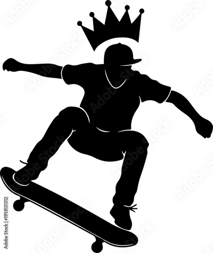 Vector silhouette of skateboarder wearing crown