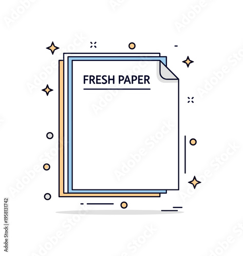 Fresh paper sheet a neatly stacked sheet of crisp paper with a slightly lifted corner and gentle shine symbols expressing smooth texture and high quality