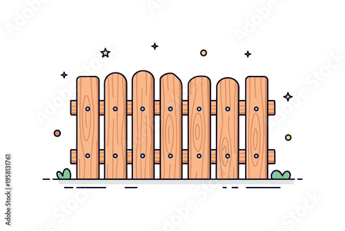 Rustic wooden barrier simple wooden fence made of vertical planks with small nails and subtle wood grain details. Quiet countryside concept representing