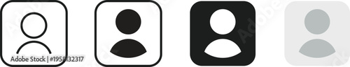 User profile avatar icons presenting different visual styles including thin line art and solid fills within rounded square containers for personal account management and social media login