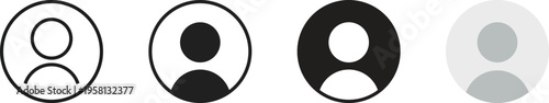 Circular person avatar set for website interface featuring outline and solid styles in black and grey tones suitable for user identification and member profile photos in digital applications