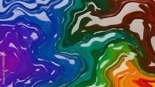 Abstract rainbow liquid motion background with dynamic swirling patterns and vibrant colorful fluid flow
