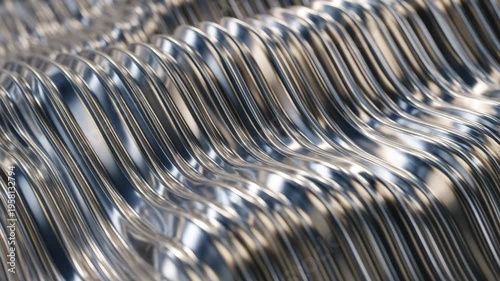 Wavy metallic surface rippling gently with soft reflections creating an abstract and dynamic background texture footage