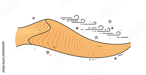 Desert wind patterns curved dune surface with delicate ripple lines formed by desert wind creating a textured sand landscape. The composition highlights