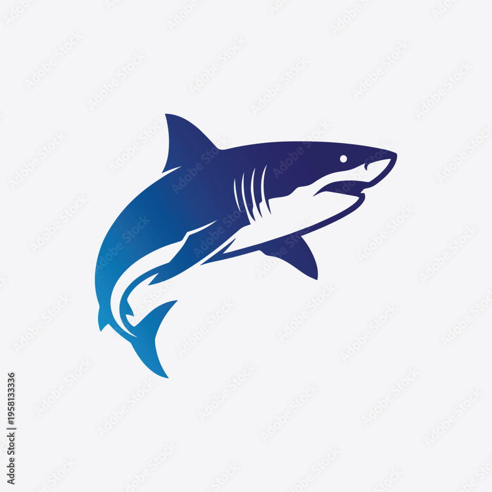 Fototapeta premium Great White Shark Vector Illustration with Blue Gradient in Dynamic Swimming Pose Isolated on Light Background