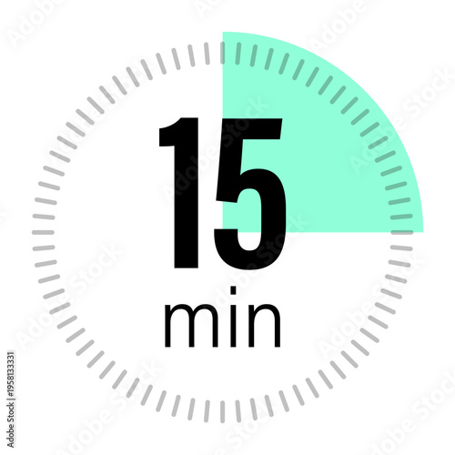 15 minute timer. Time interval Vector. Fifteen minute icon. Quarter hour mark. Manual vector only. No autotrace used.