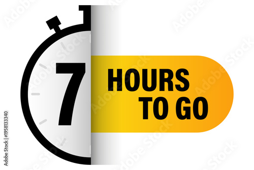 Seven hours remaining. Seven 7 Vector. Stopwatch countdown icon. Yellow time banner. Manual vector only. No autotrace used.