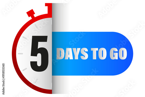 Five days timer. Countdown clock Vector. 5 days text. Blue banner detail. Manual vector only. No autotrace used.